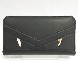 Fendi Long Wallet Round Zipper Monster Bugs Eye Black